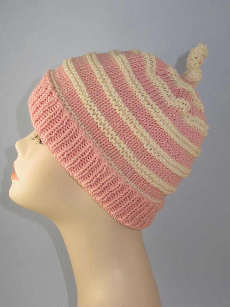 Stripe Topknot Beanie Hat
