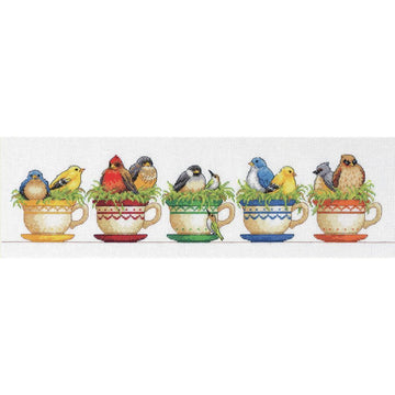 Dimensions Tea Cup Birds Counted Cross Stitch Kit - 19in x 6in