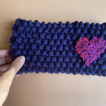 Moss Stitch Headband with Heart
