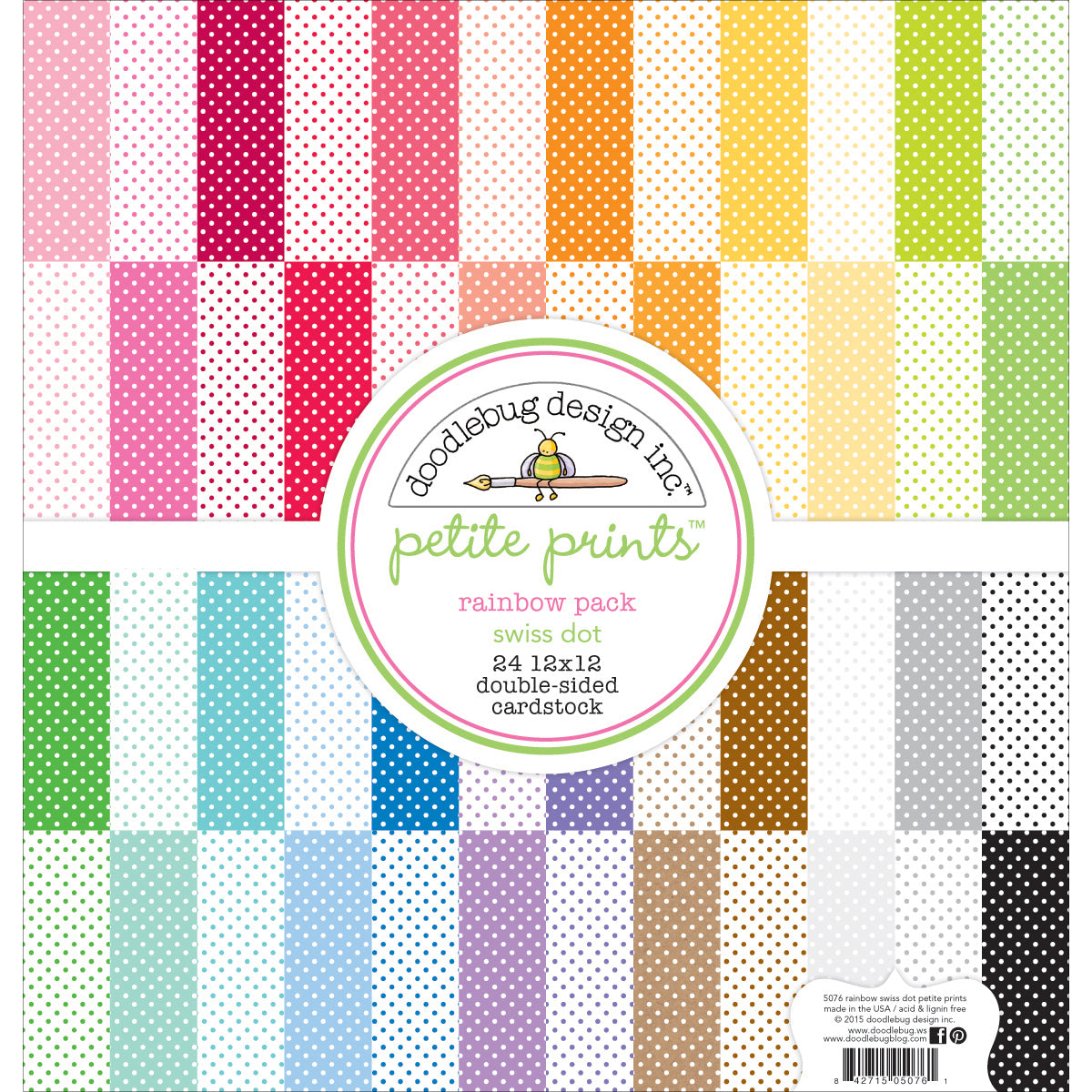 Doodlebug Petite Prints Double-Sided Cardstock 12"X12" 24/Pk - Swiss Dot Rainbow, 24 Designs/1 Each