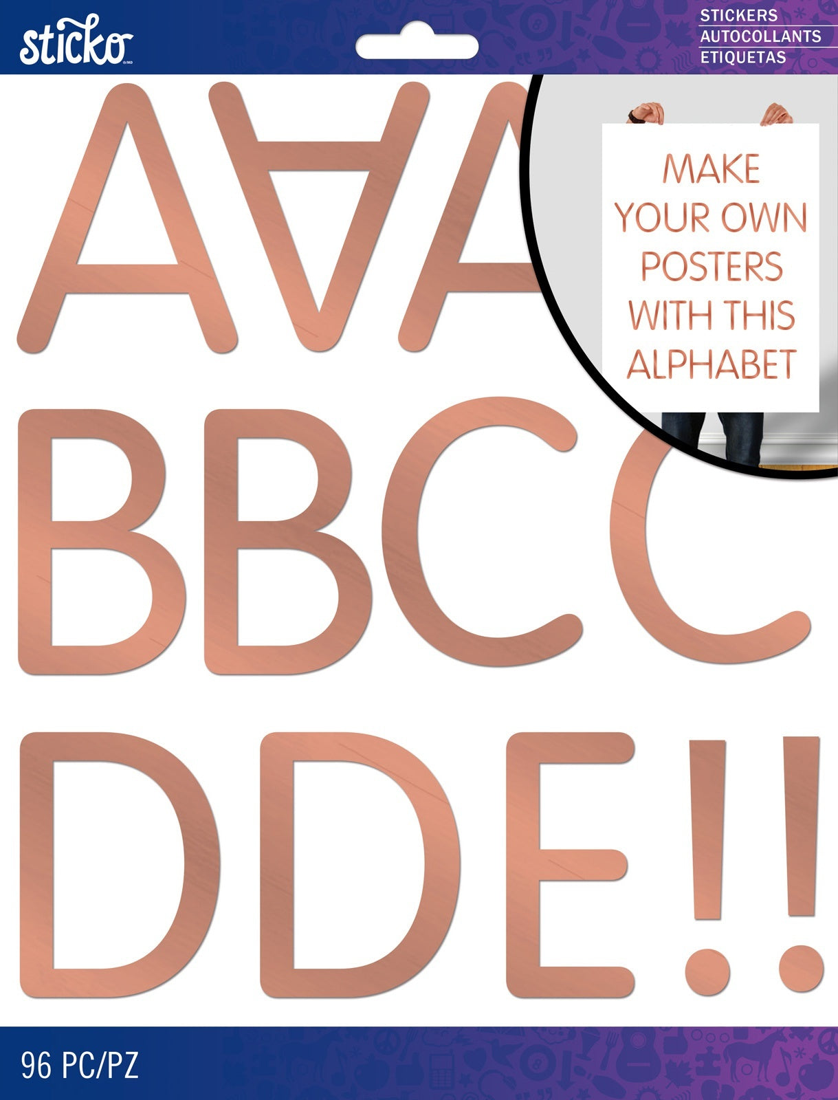Sticko Iridescent X-Large Alphabet Stickers - Rose Rounded Thin