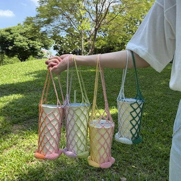 Flower Water Bottle Holder PDF pattern – market bag, cup sleeve, bag charm, flower keychain, crochet cup holder, flower bag charm