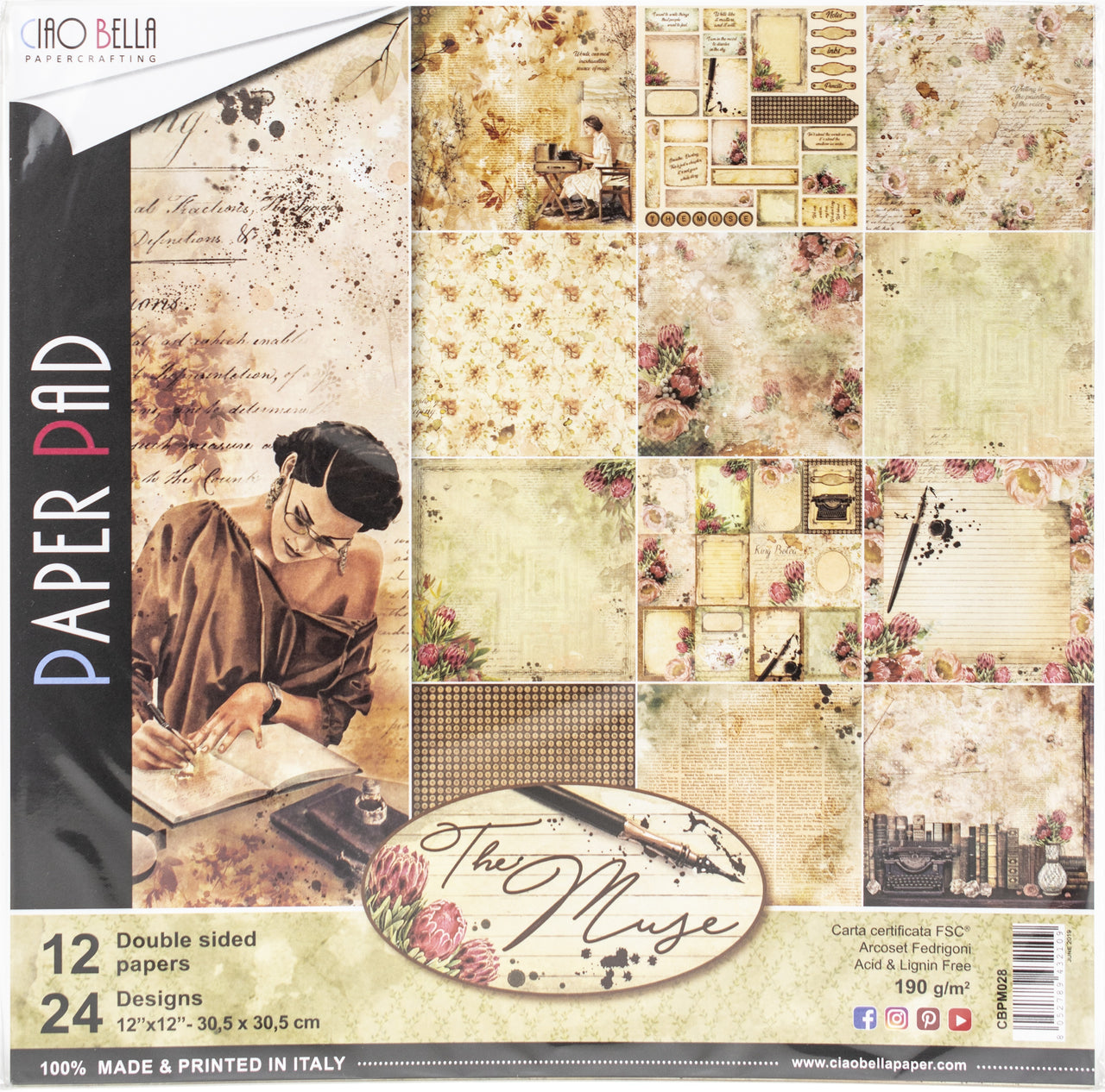 Ciao Bella Double-Sided Paper Pack 90lb 12"X12" 12/Pkg - The Muse, 12 Designs/2 Each