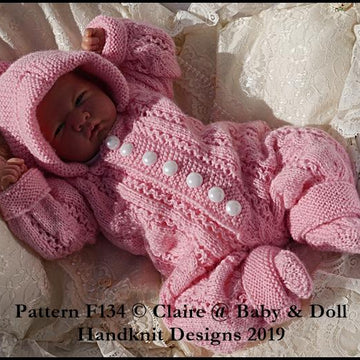Cabled All in One and Socks Set for 16-22” doll/preemie – 3m+ baby