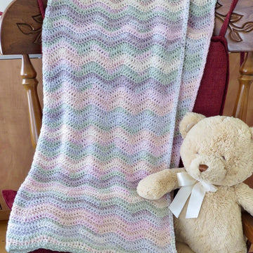 Pastel Drift Ripple Baby Blanket– King Cole DK- Beach Melba- Crochet Pattern