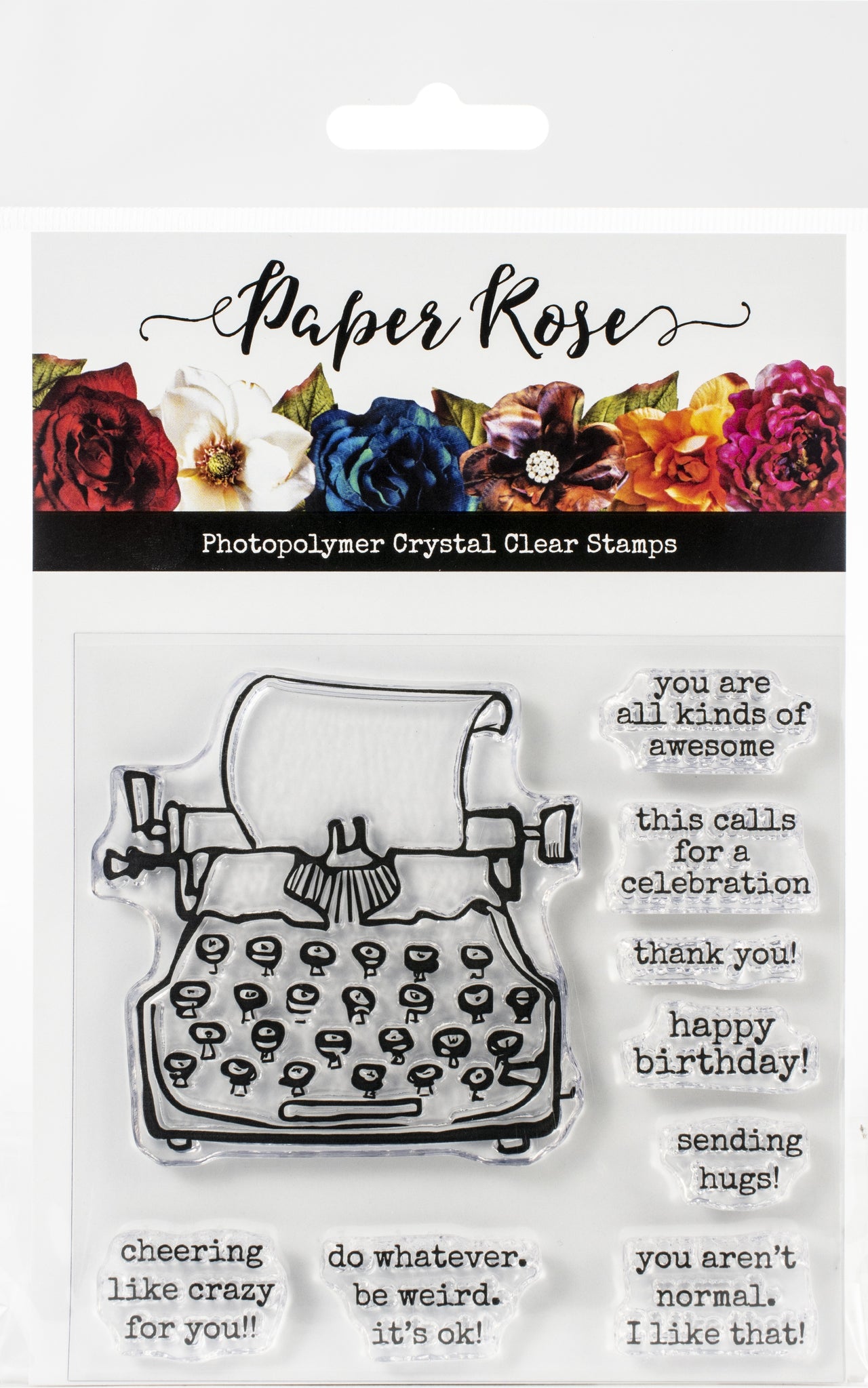 Paper Rose Clear Stamps 4"X4" - Typed Sentiments