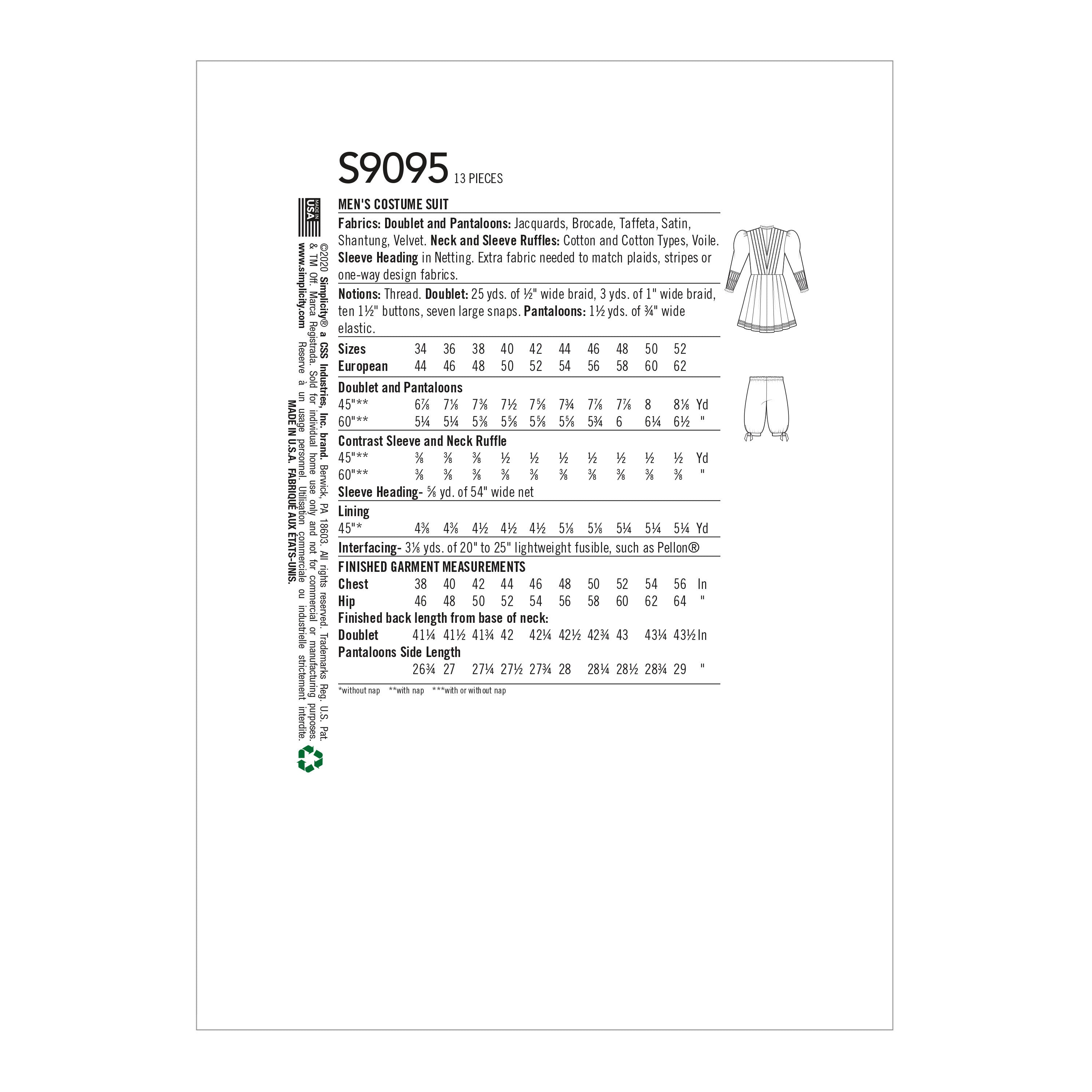 Simplicity Men's Historical Costume S9095 - Sewing Pattern