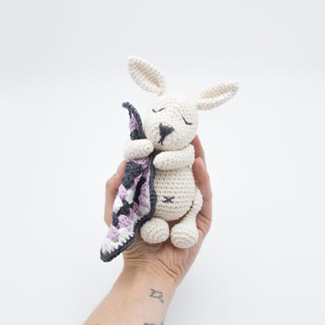 Snoozing Bunny with Granny Square Blanket