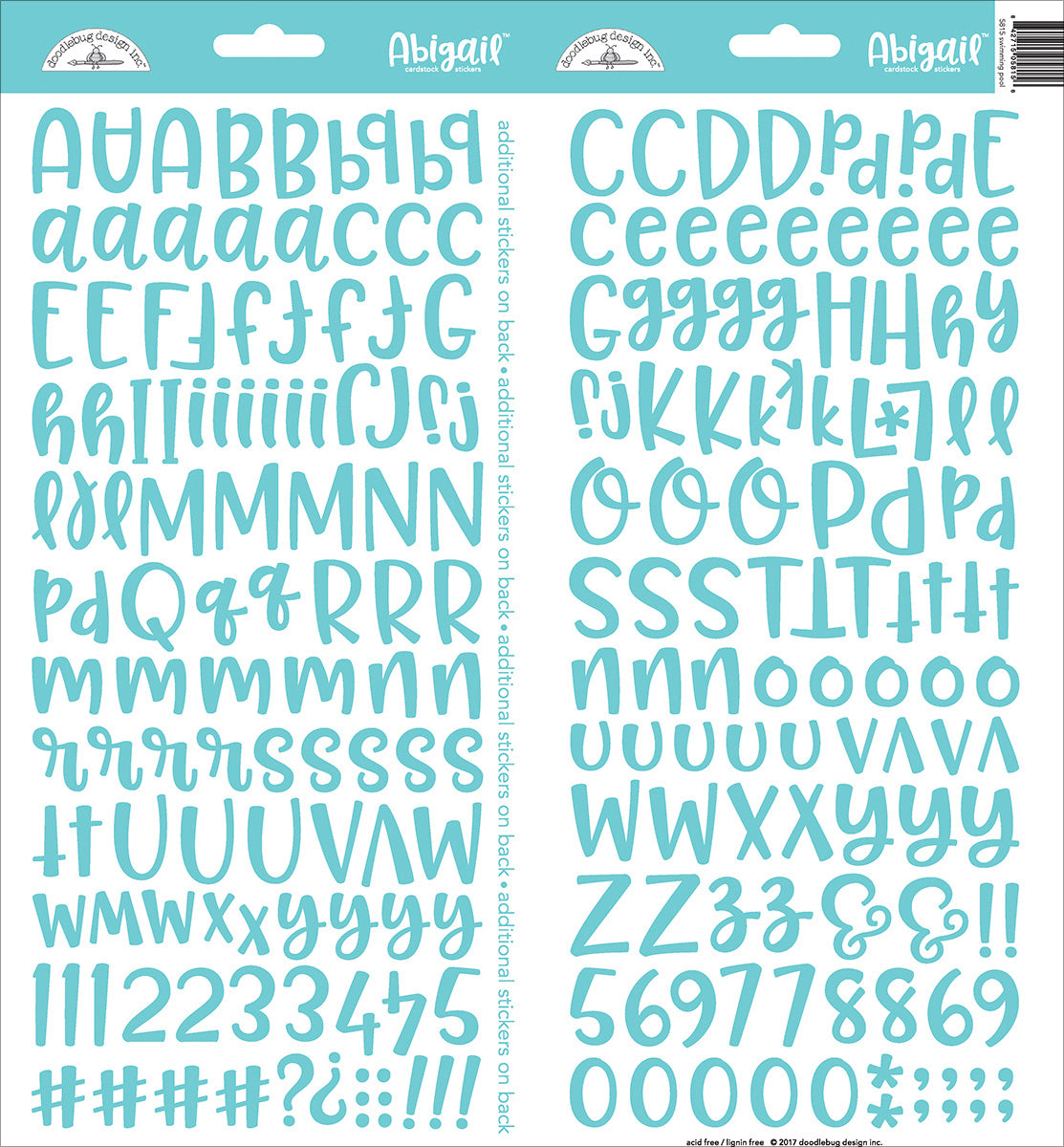 Doodlebug Abigail Font Alpha Cardstock Stickers 6"X13" 2/Pkg - Swimming Pool