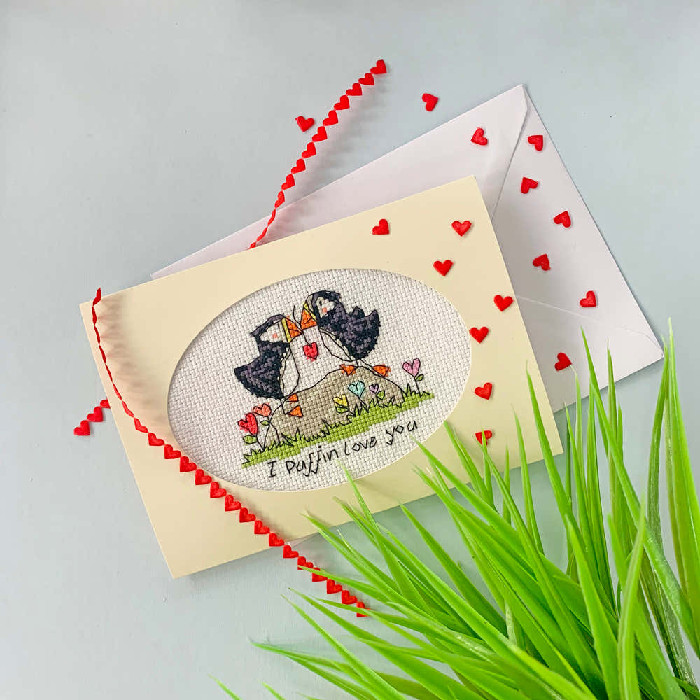 Bothy Threads I Puffin Love You Cross Stitch Kit - 13 x 9cm oval