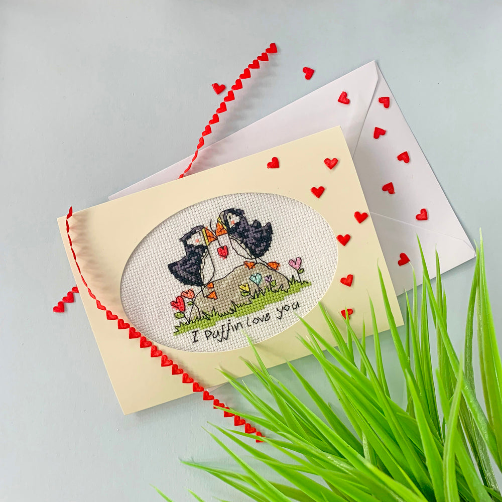 Bothy Threads I Puffin Love You Cross Stitch Kit - 13 x 9cm oval