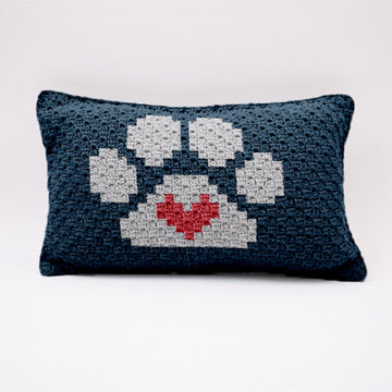 Dog Paw with Heart Pillow Cushion C2C Crochet Pattern