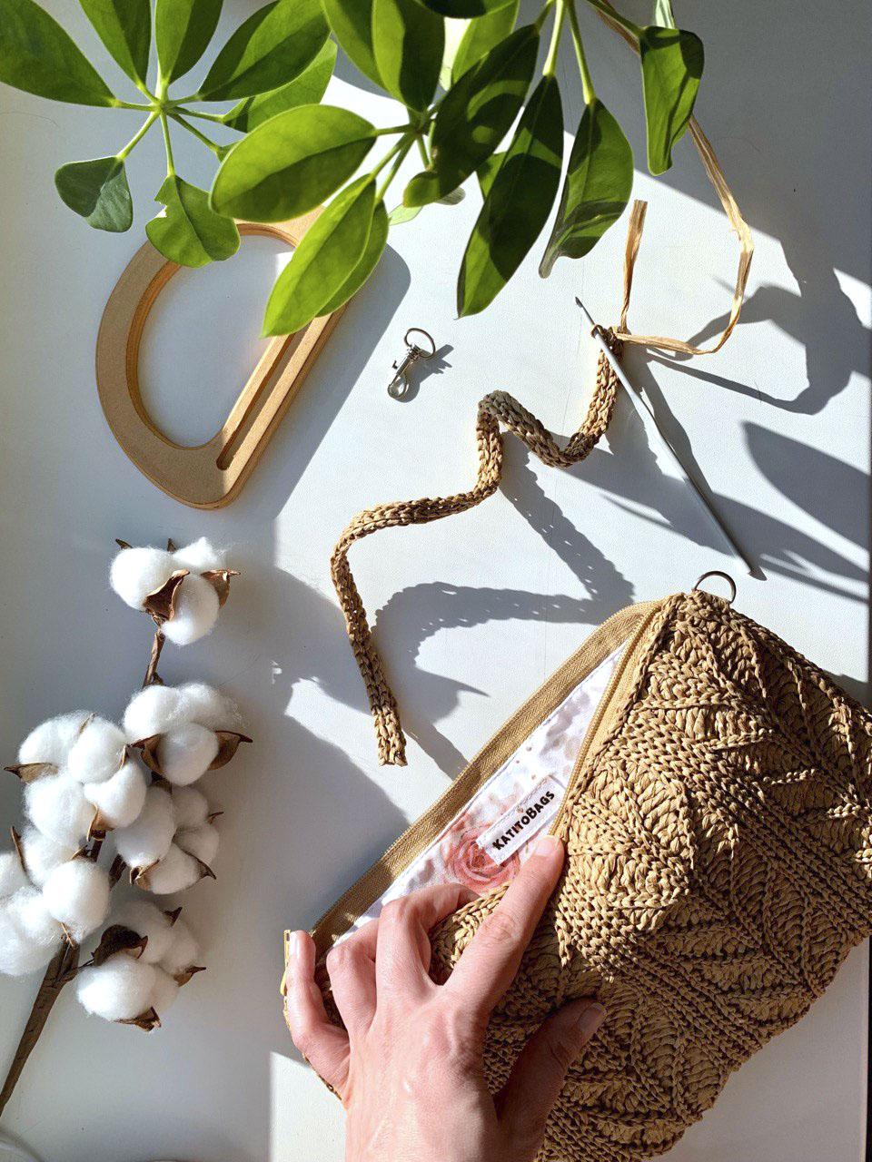 Raffia clutch bagCrochet pattern, Raffia clutch bag, Zipper raffia handbag