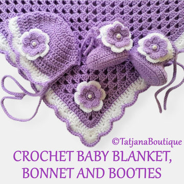 Baby Blanket, Bonnet and Booties