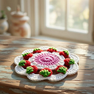Crochet Strawberry Coaster Pattern PDF + Video Tutorial3