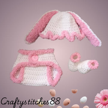 Newborn Bunny Easter Crochet Pattern Set PDF – 3 Month Baby Diaper Outfit Pattern