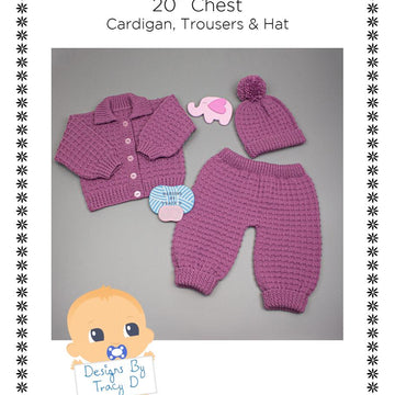 Xantha unisex baby pram set, cardigan, hat & trousers 20" chest