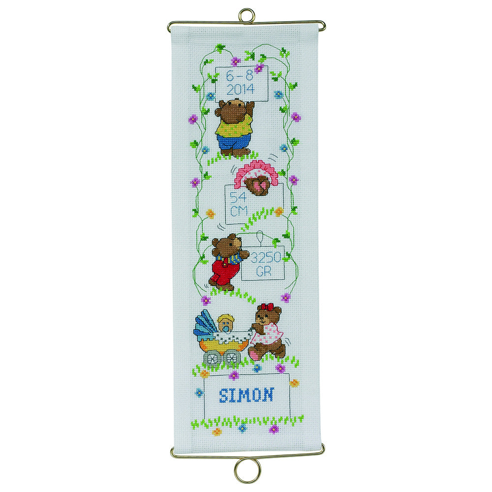 Permin Teddy Bears Boys Birth Bellpull Cross Stitch Kit