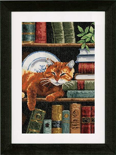 Vervaco Cat on Bookshelf Cross Stitch Kit - 25cm x 35cm