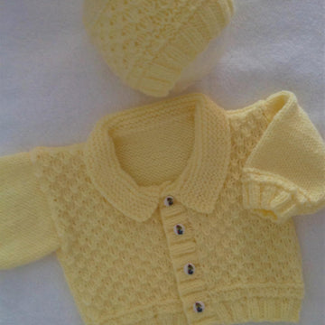 Lemon Cardigan and Beanie hat set