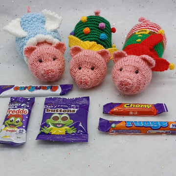 Christmas Knitting Pattern - Pigs in Blankets Decoration Gift Bags, Toy Charity knit