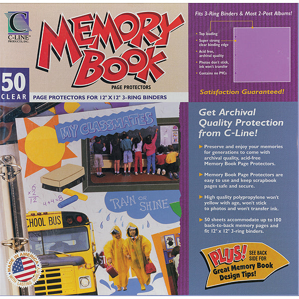 C-Line Memory Book Top-Loading Page Protectors 12"X12" 50/Pkg - 248680