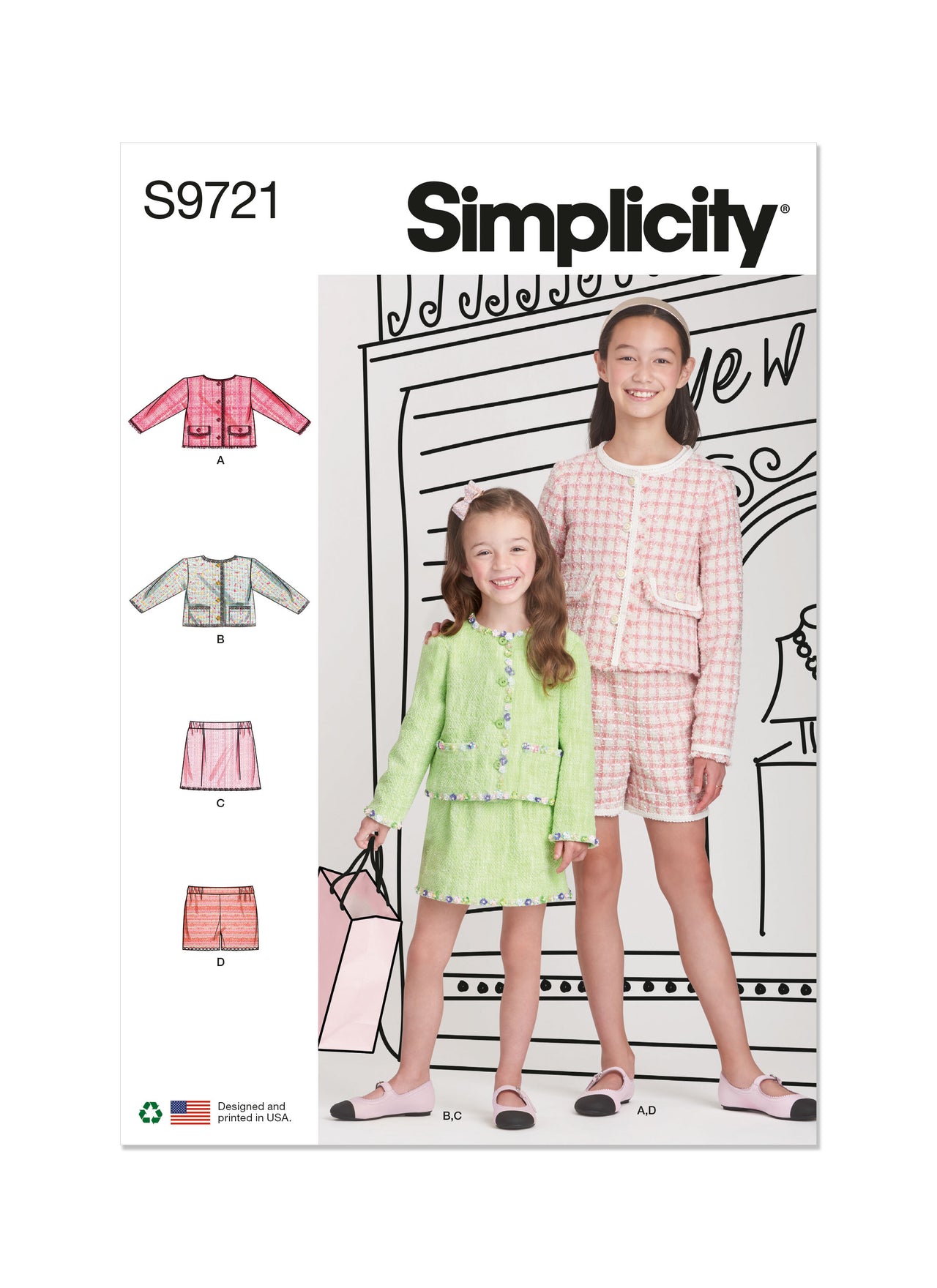 Simplicity Children's and Girls' Jackets, Skirt and Shorts S9721 - Sewing Pattern