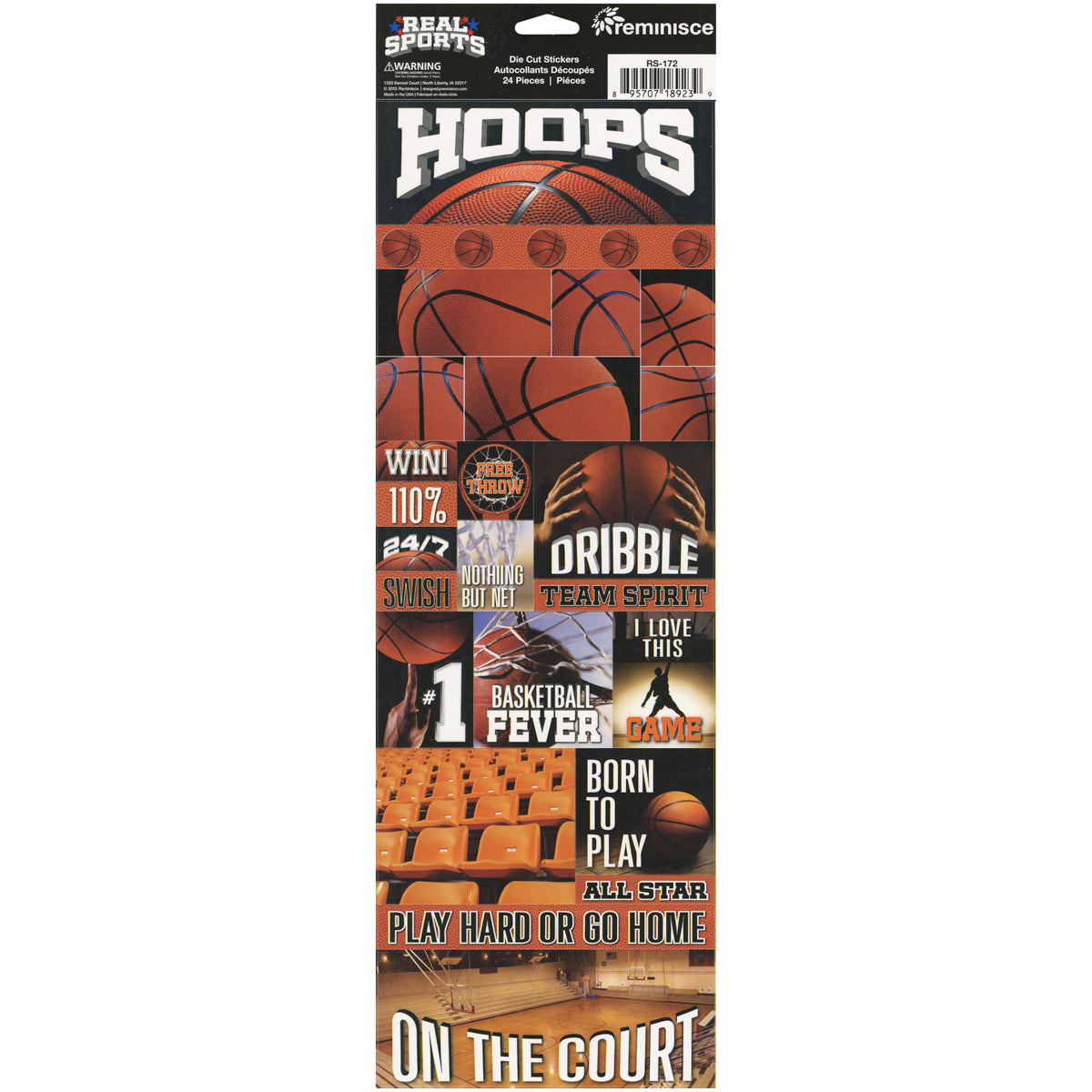 Reminisce Real Sports Cardstock Stickers 4.25"X13" - Basketball Graphic
