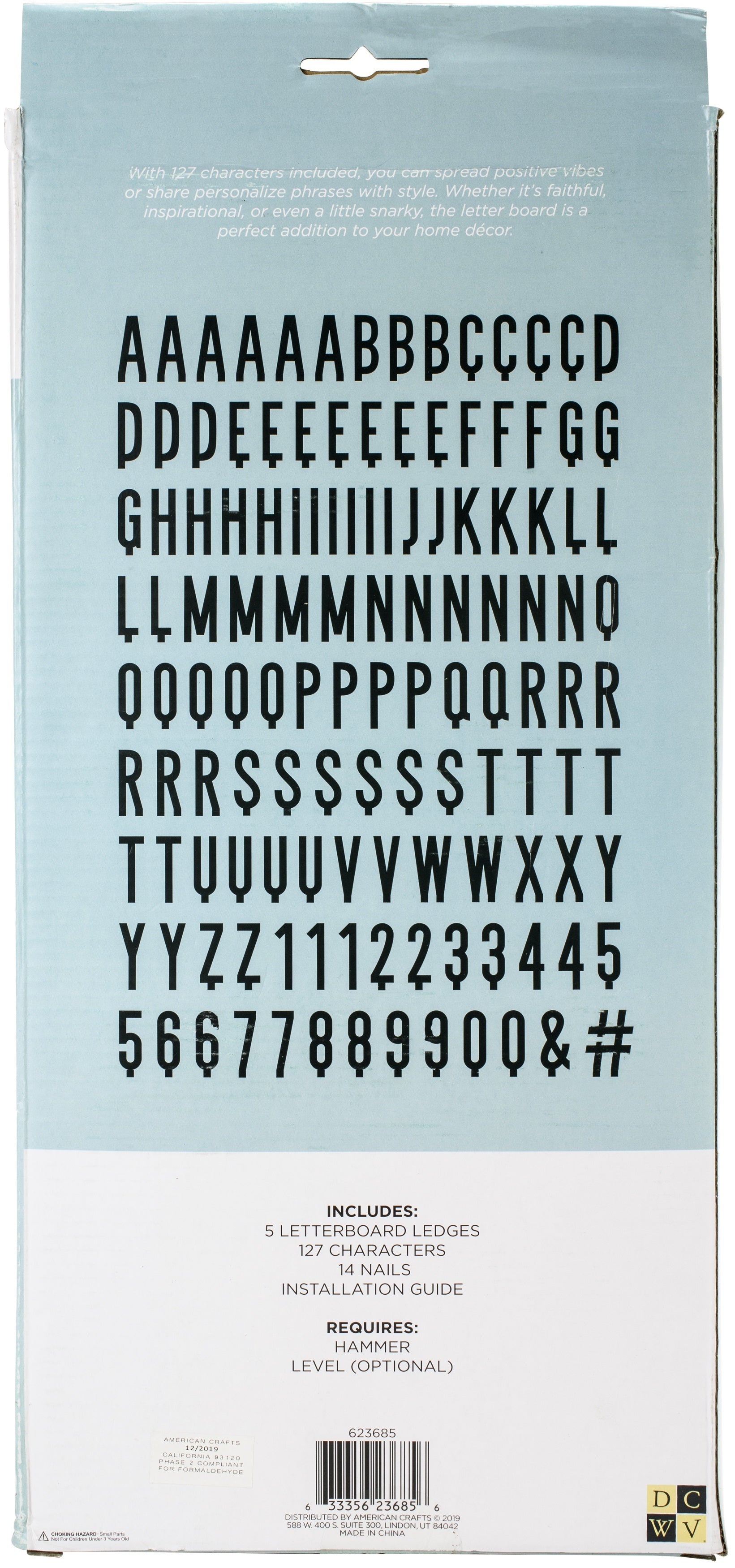 American Crafts DCWV Letterboard 16"X1.5" With 2" Letters - Ledge 5/Pkg