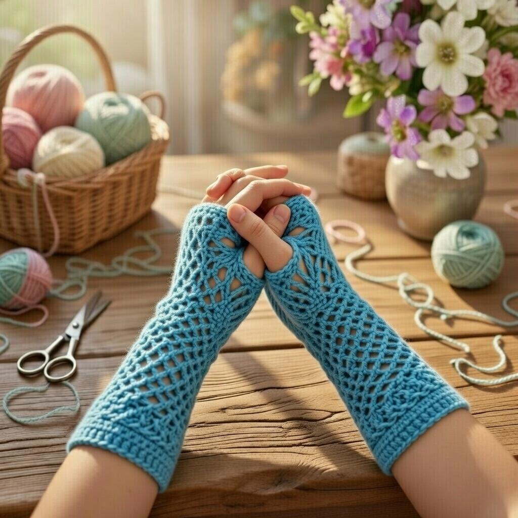 A crochet Blue gloves Pattern + Video Tutorial