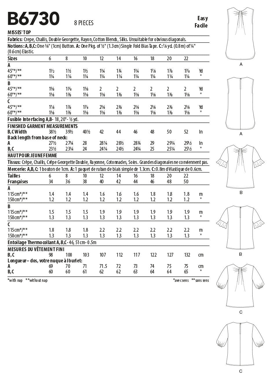 Butterick Misses' Top B6730 - Sewing Pattern