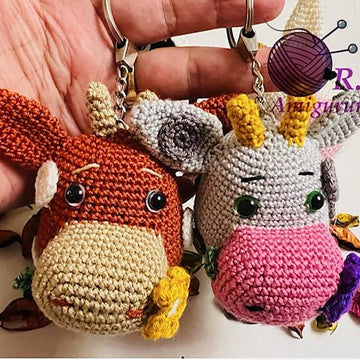 Amigurumi cow keychain