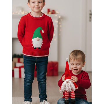 Gnome motif sweater with Christmas hat & toy