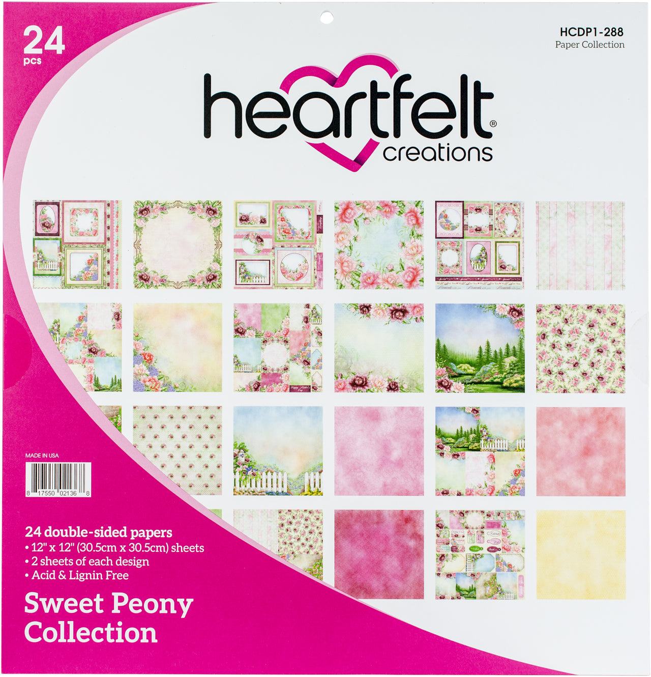 Heartfelt Creations Double-Sided Paper Pad 12"X12" 24/Pkg - Sweet Peony, 12 Designs/2 Each