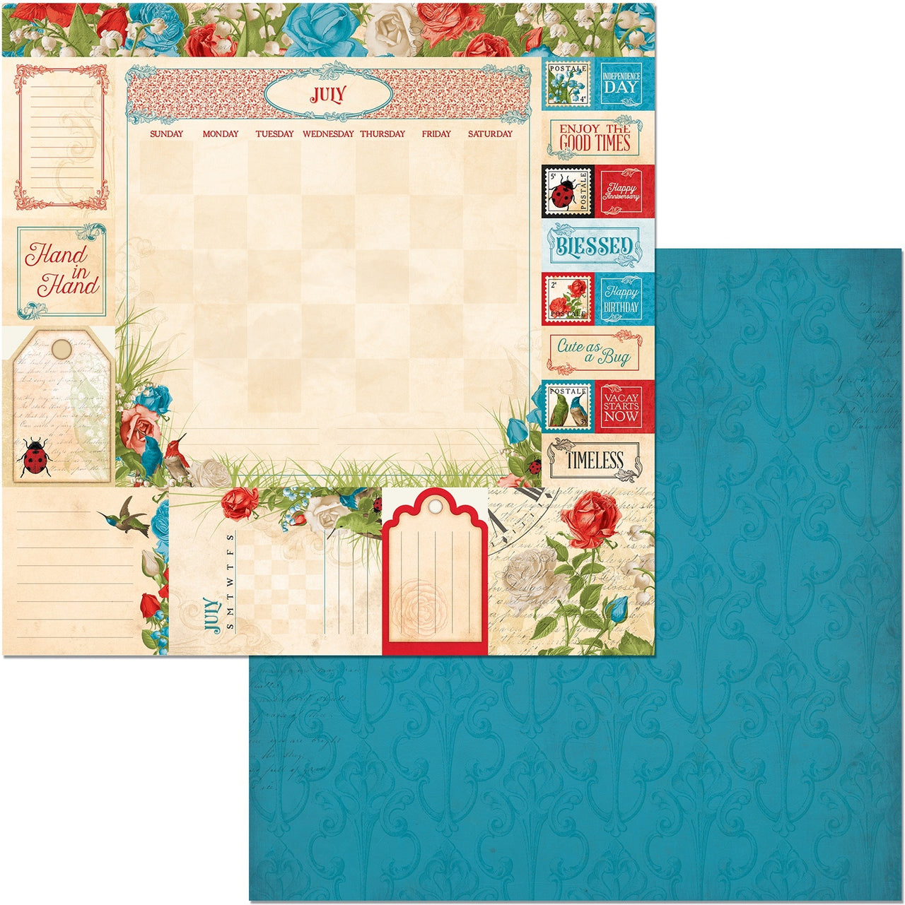 American Crafts Time & Place Double-Sided Cardstock 12"X12" 25/Pkg - July