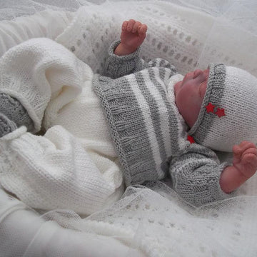 Pattern #46 - Striped Sweater, Long Trousers, Beanie Hat, Bootees for Baby Boy or Reborn Doll