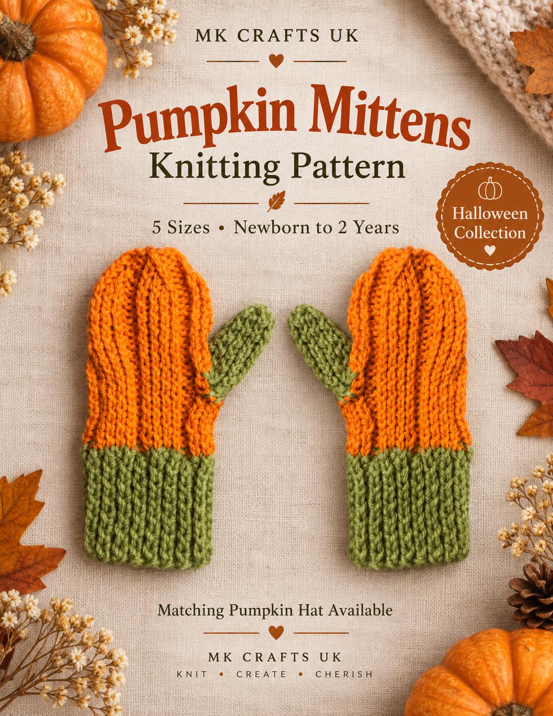 Knitted pumpkin mittens