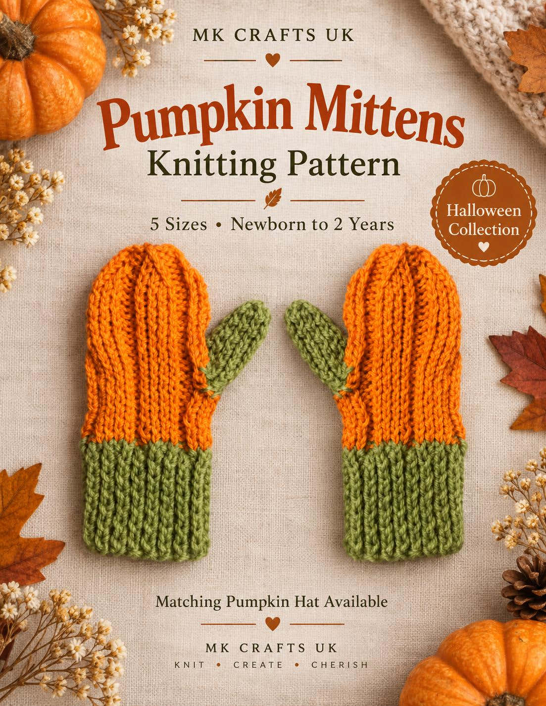 Knitted pumpkin mittens