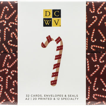 American Crafts DCWV Boxed A2 Cards W/Envelopes (4.375"X5.75") 32/Pkg - Candy Cane Christmas