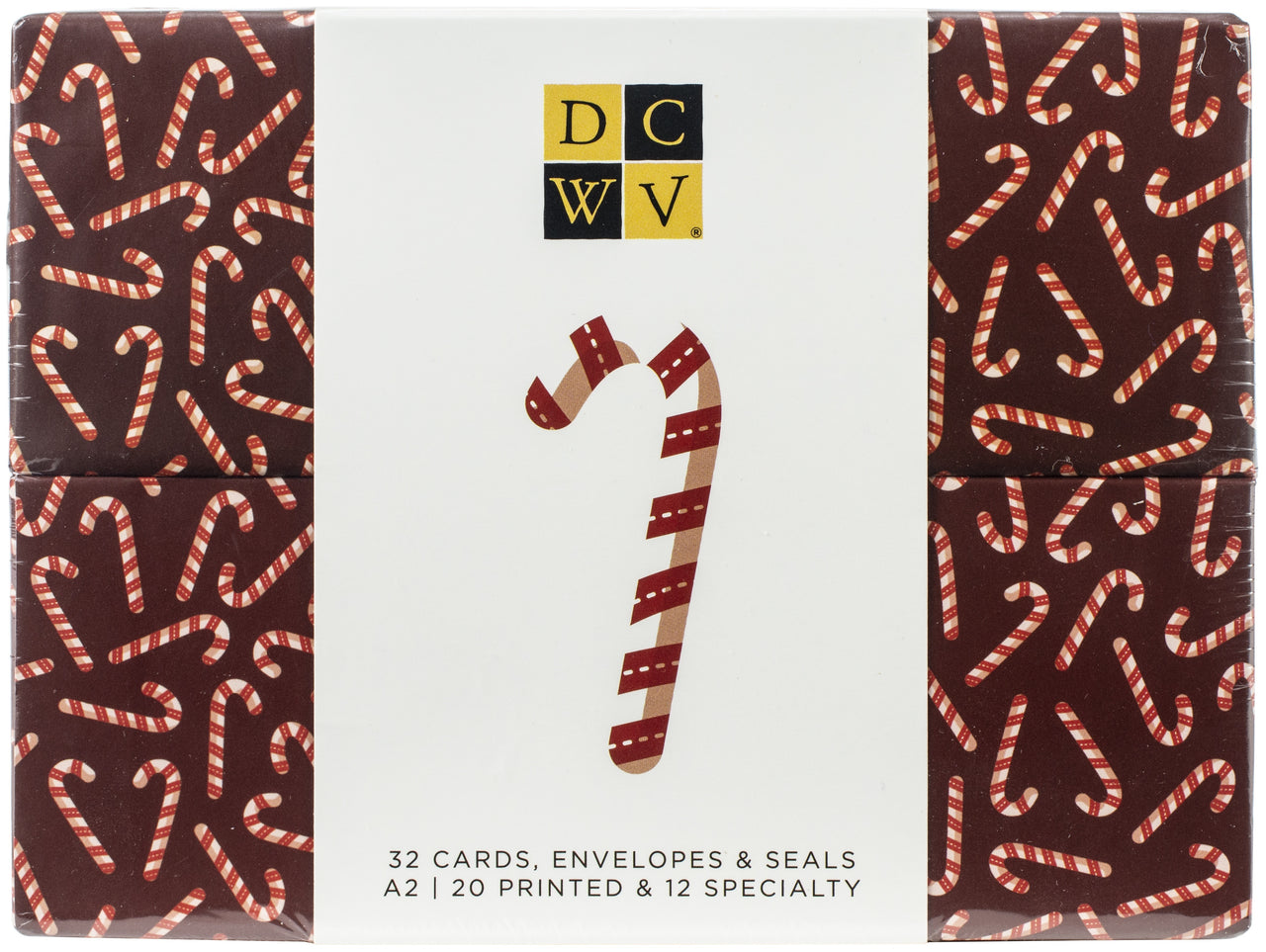 American Crafts DCWV Boxed A2 Cards W/Envelopes (4.375"X5.75") 32/Pkg - Candy Cane Christmas