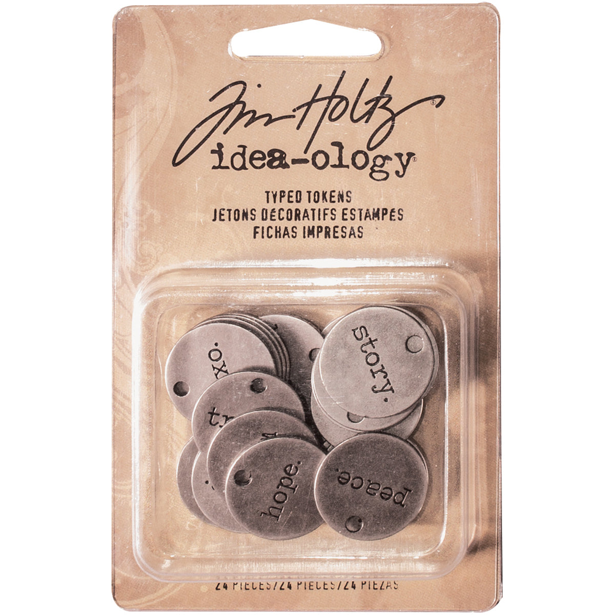 Advantus Idea-Ology Metal Typed Tokens 24/Pkg - Antique Nickel Words .75"