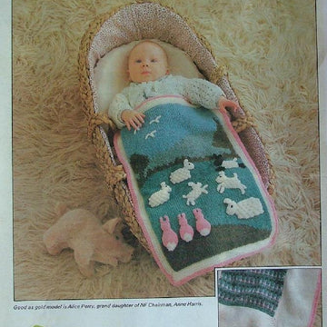 LAMBS & LULLABIES pram or cot cover knitting pattern by Georgina Manvell