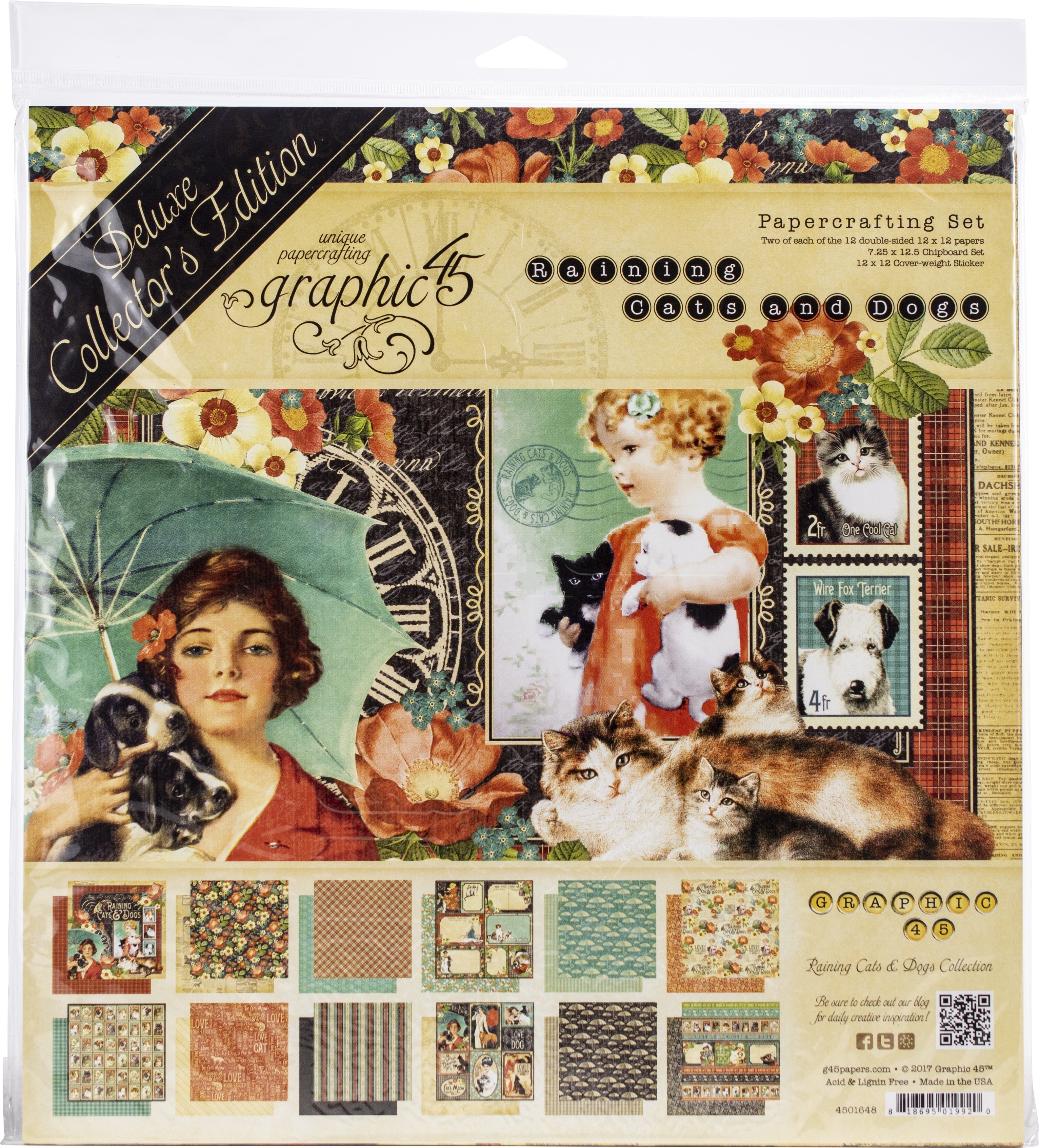 Graphic 45 Deluxe Collector's Edition Pack 12"X12" - Raining Cats & Dogs