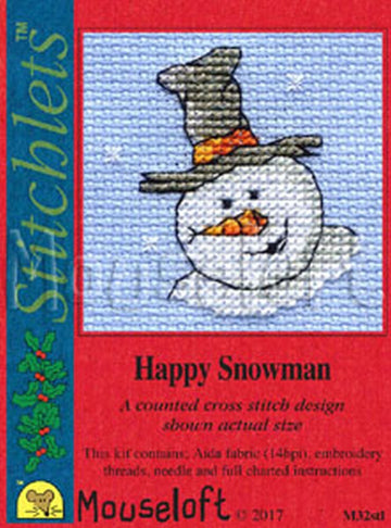 Mouseloft Happy Snowman Christmas Card Cross Stitch Kit - 6cm x 6cm