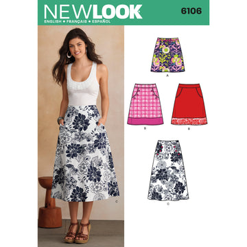 New Look Misses' Skirts 6106 - Paper Pattern, Size A (10-12-14-16-18-20-22)
