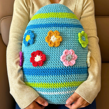 Easter Colorful Egg Pillow Stripes Flowers No Sew