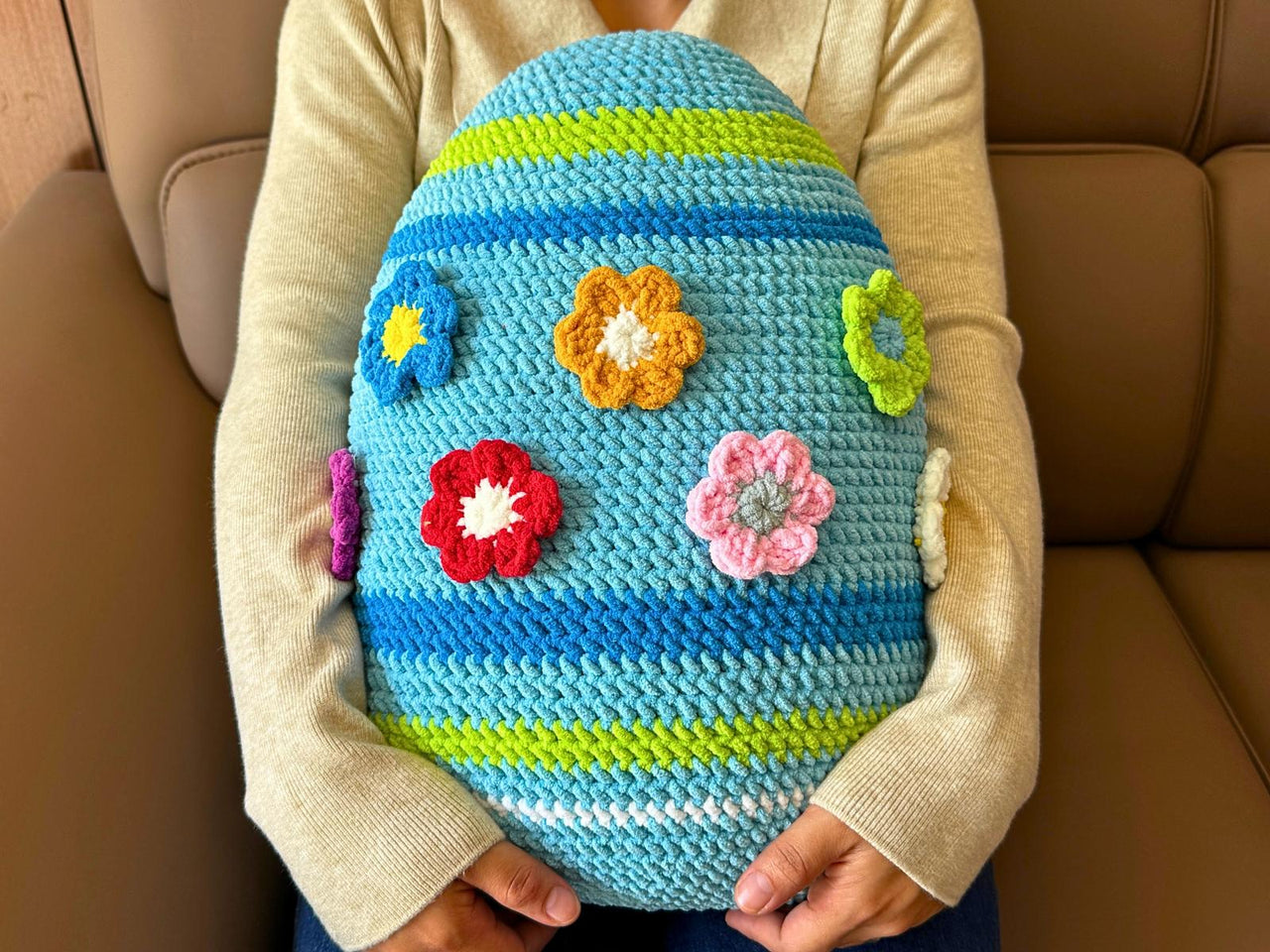 Easter Colorful Egg Pillow Stripes Flowers No Sew