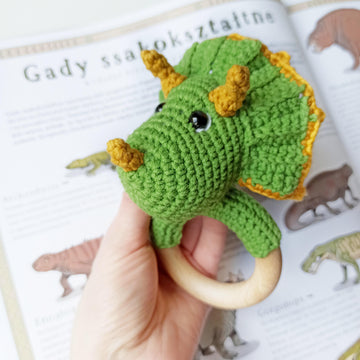 Crochet dinosaur baby rattle