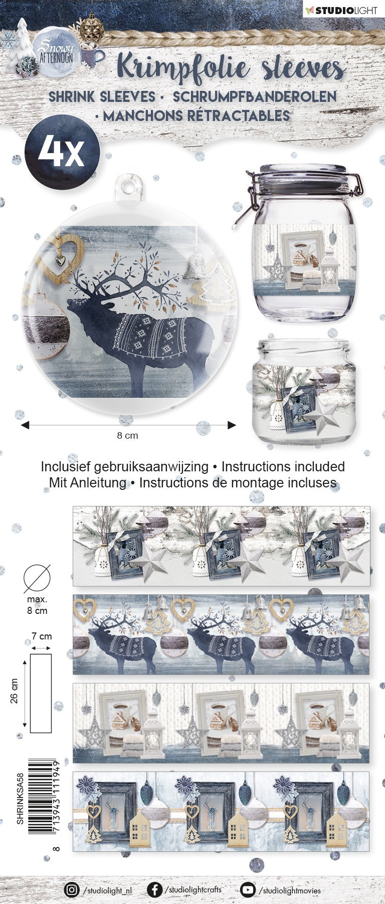 Studio Light Shrink Sleeves 10.25"X2.75" 4/Pkg - Snowy Afternoon, 4 Designs/1 Each