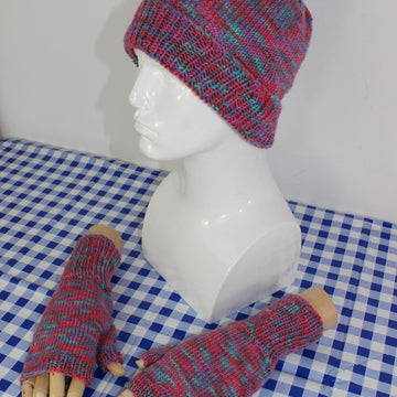 Self Striping beanie Hat & Fingerless Gloves CIRCULAR